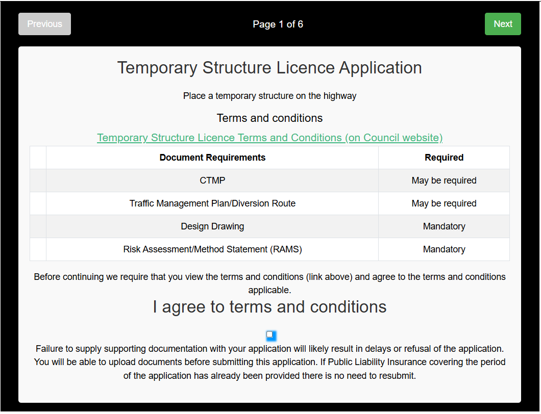 Licence application form top