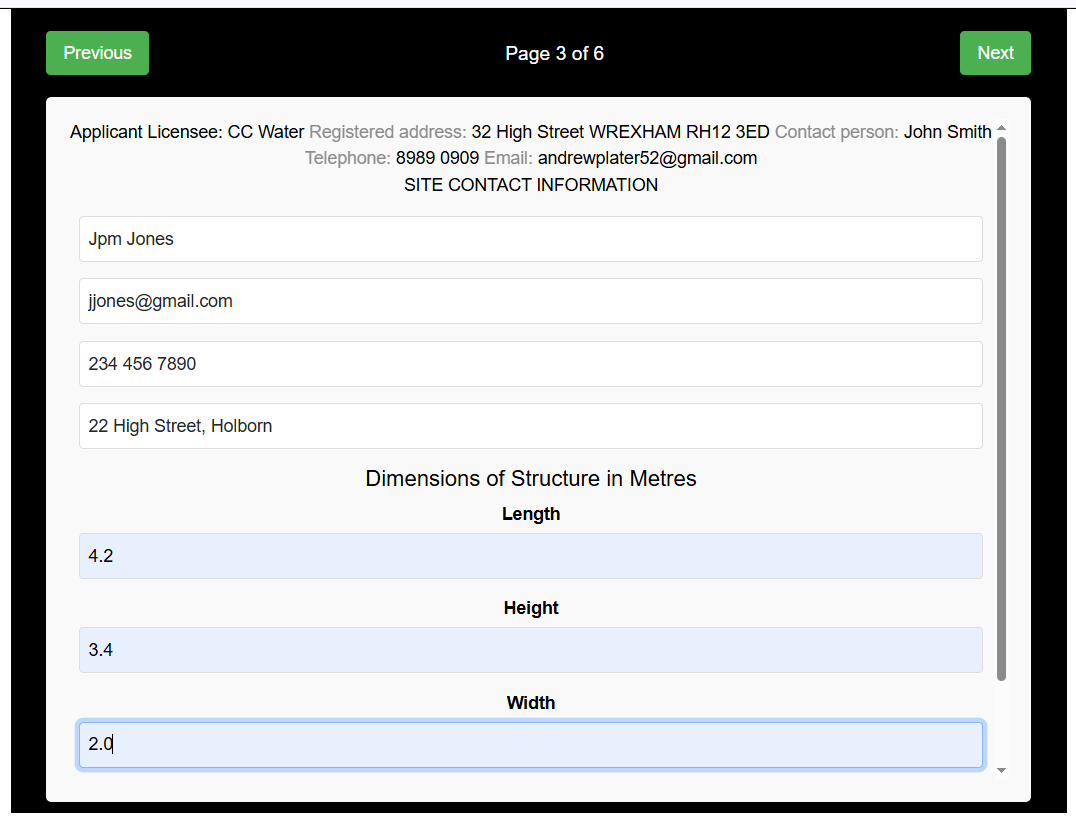 Licence application form pagethree