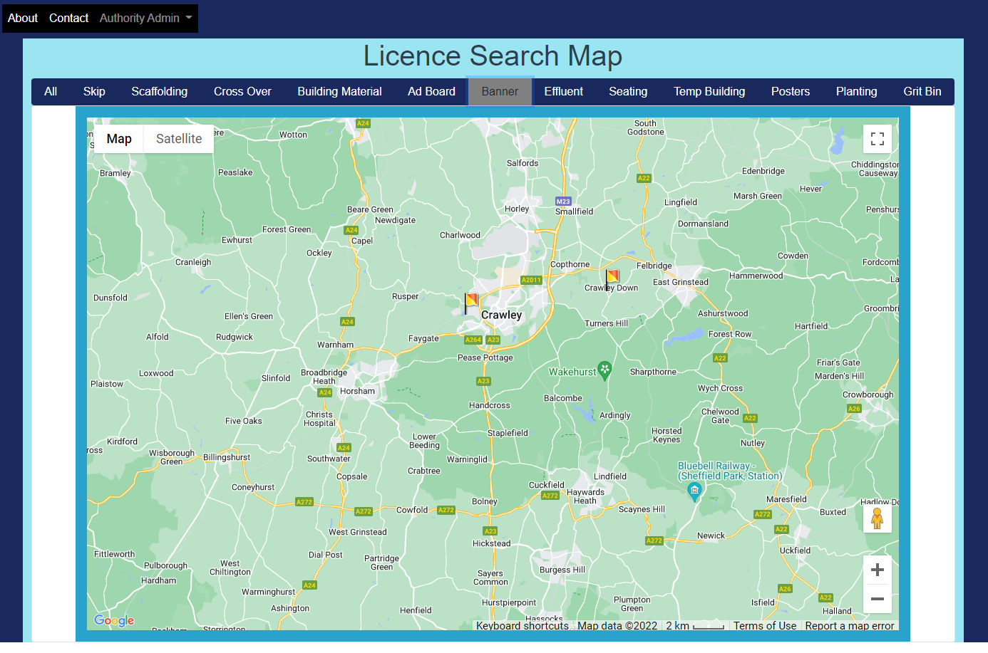 Authority Dashboard with markers